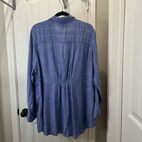 Jessica Simpson Blue Striped Button Up Long Sleeve Top Womens Size 2X Chambray - Picture 6 of 10
